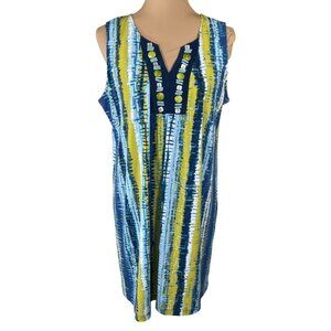 Ruby Rd. Petite Shift Dress LP Large Beaded Sleeveless Green Blue